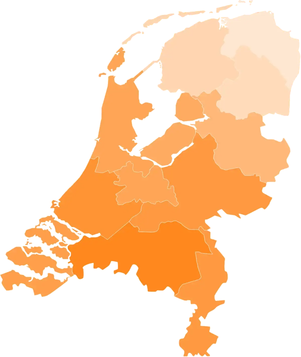Oranje kaart van Nederland met focus op Tegelen – huizen direct verkopen in Tegelen mogelijk