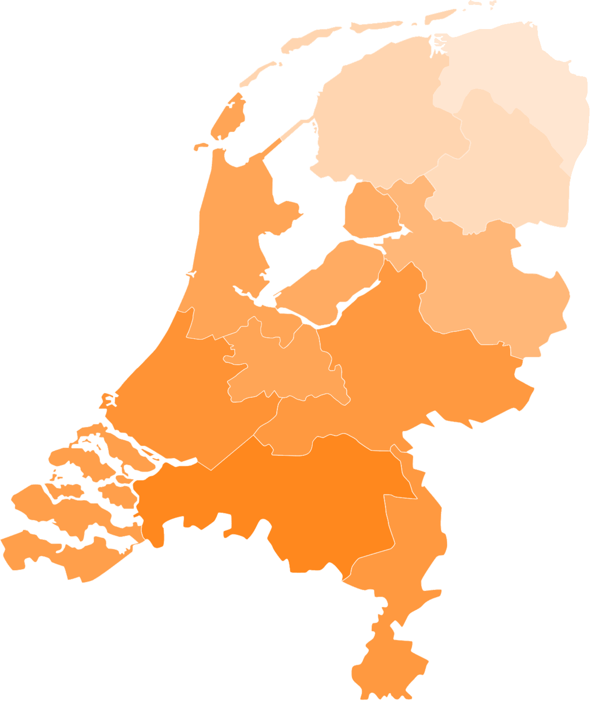 Oranje landkaart van Nederland met Prinsenbeek centraal uitgelicht; gebruikt door ikwilvanmijnwoningaf, de huisopkoper van Nederland.
